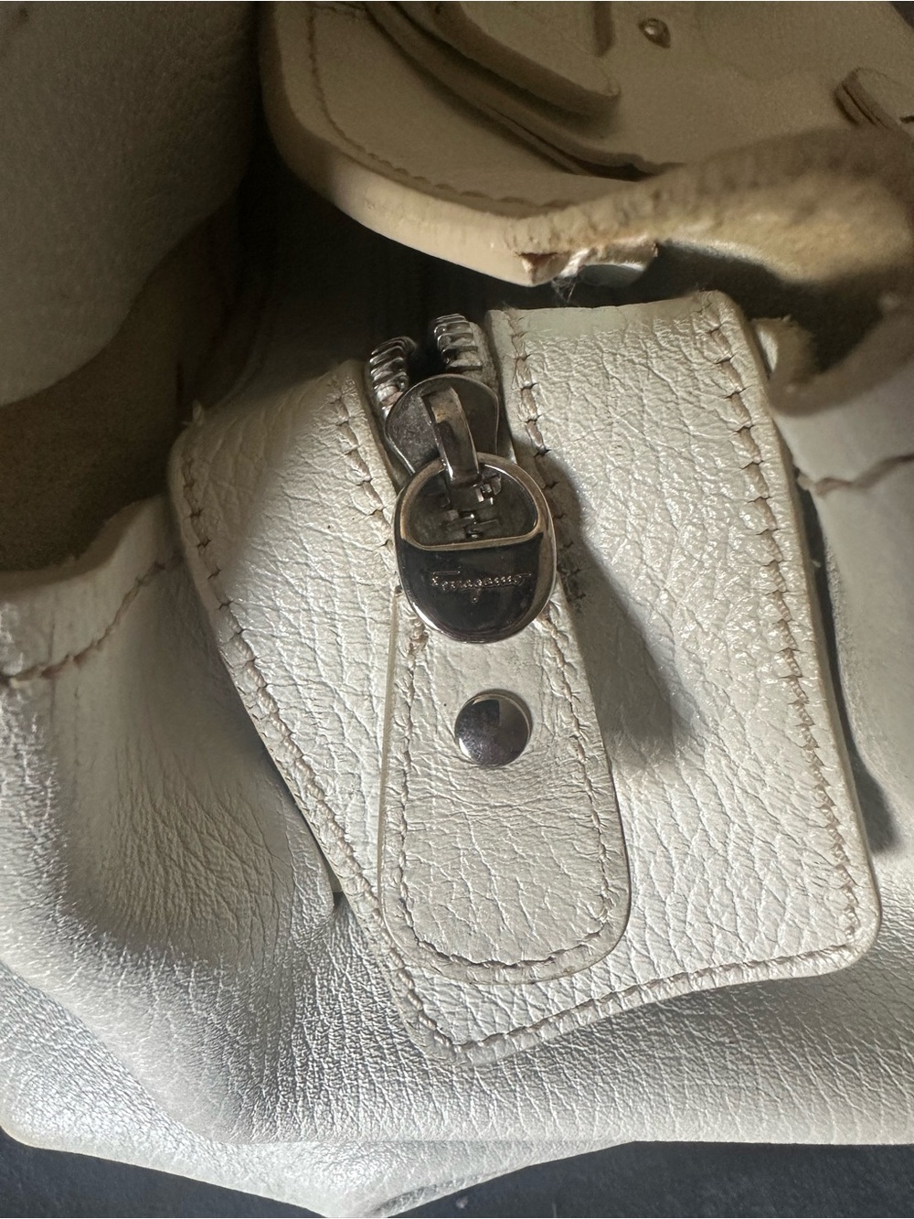 Salvatore Ferragamo Cream Pebbled Leather Top-Handle Tote - Picture 9 of 13